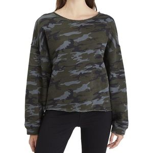 Sanctuary Camo Blue Grey Crop Fleece Crewneck Sweatshirt